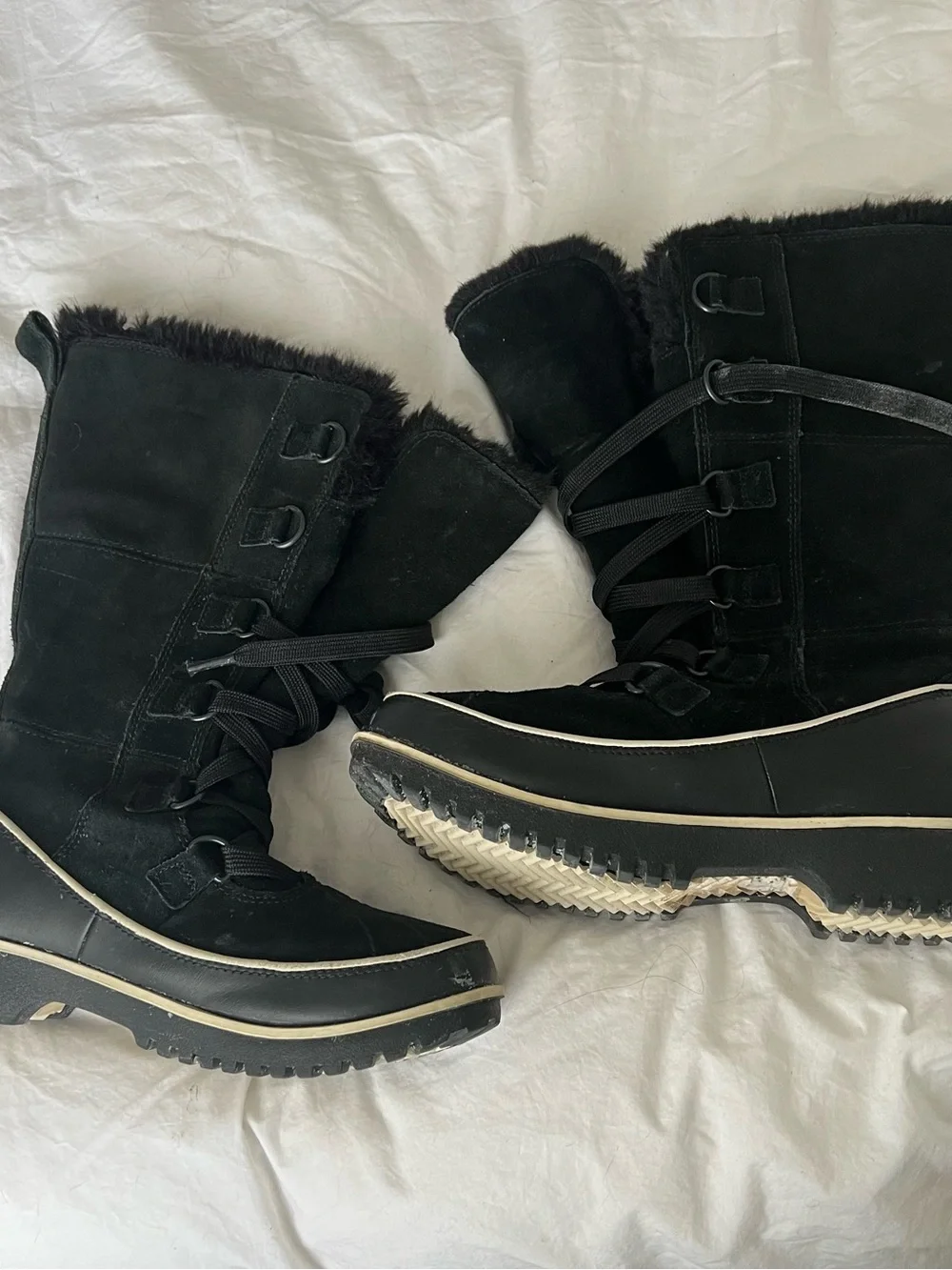 Sorel Black Faux Fur Lace Up Winter Snow Boots Après Ski Y2K 8 - Picture 3 of 6